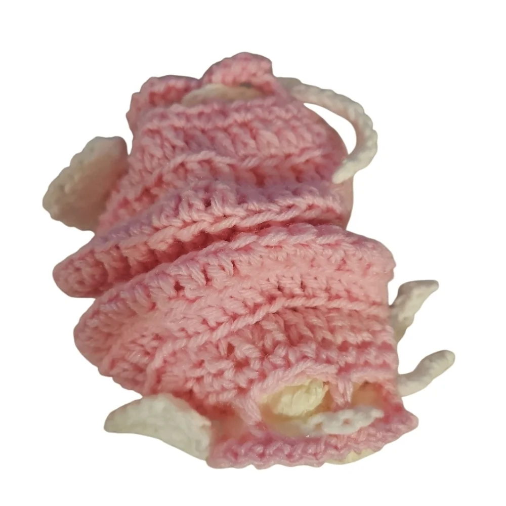 Hand Crafted Pink Crochet Baby Booties with Heart Design hand Knit Handmade 5